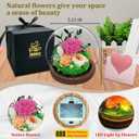 Mothers Day Flowers Gifts for Mom,Preserved Rose Carnation Flowers Gifts for Women, Real Flowers Bouquet in Glass Dome with Light, Birthday Gifts for Mom Wife Mothers Day Anniversary