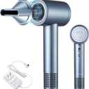 Cordless Ionic Hair Dryer with Digital Screen, 4 Mode Charging Blow Dryer with Magnetic Nozzle, Travel Hair Dryer for Women Kids Outdoor Camping Beaches (Silver) (Dightal Screen)