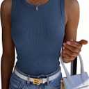 Zeagoo Womens Sleeveless Crewneck Ribbed Tank Tops Casual Basic Summer Top Slim Fitted Racerback Shirts (Small, Dark Blue)
