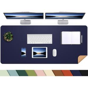 Leather Desk pad Protector, Large Desk mat with Natural Cork & PU Leather,Mouse pad,Non-Slip Office Desk Mat,Waterproof Desk Writing Pad for Office and Home (47in*23.7in, Blue)