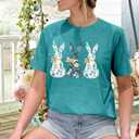 Easter Shirts for Women Cute Easter Bunny Rabbit Graphic Shirt Happy Easter Casual Short Sleeve Tees Tops (Blue, M)