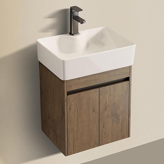 19-inch compact wall-mounted bathroom vanity, modern compact bathroom sink, suspended mini storage bathroom vanity sink