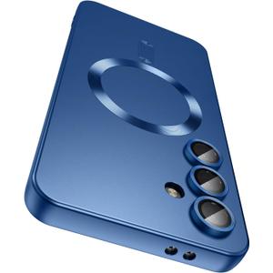 Magnetic for Samsung Galaxy S25 Case [Compatible with MagSafe][Built-in Camera Lens Protector] Slim Soft Silicone Bumper Shockproof Metallic Luster Phone Case (Blue)