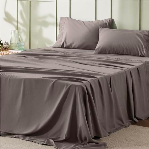 Bedsure King Size Sheets Set - 4 Pieces Soft King Sheets - Breathable & Cooling - Hotel Luxury - Easy Care Polyester Microfiber Bedding for Women, Men, Taupe