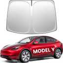 REEVAA 2025 Upgrade Tesla Model Y (2019-2026 Juniper) Windshield Sun Shade [99% Sun Protection for Ultimate Interior Protection] Keep Cool, Foldable Sunshade Car Accessories with Storage Bag