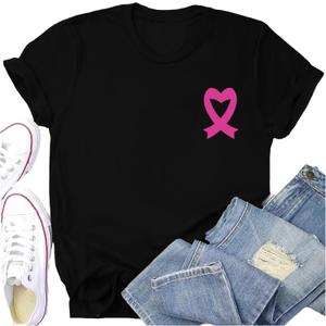 Breast Cancer Shirts for Women Breast Cancer Awareness T-Shirt in October We Wear Pink Print Tops (Black, L)