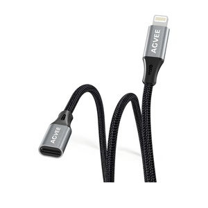 AGVEE 2 Pack 1ft Lightning Extension Cable, Braided Female to Male Extender Full Function Cord Compatible with iPhone iPad, Data Sync Video Audio & Charging Connector Adapter, Dark Gray