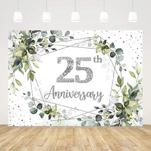 Ticuenicoa 25th Wedding Anniversary Decorations Backdrop, 7x5ft Greenery 25th Anniversary Decorations Banner, Celebrating 25 Years of Marriage Party Supplies