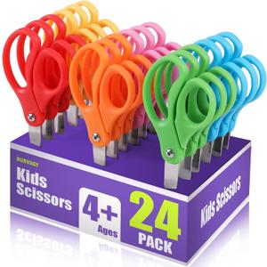 24 Packs 5" Small School Student Blunt Tip Craft Kids Scissors, Stainless Steel Blades Comfort Grip 5 Inch Safety Scissors Bulk for Children Toodler Cutting Paper