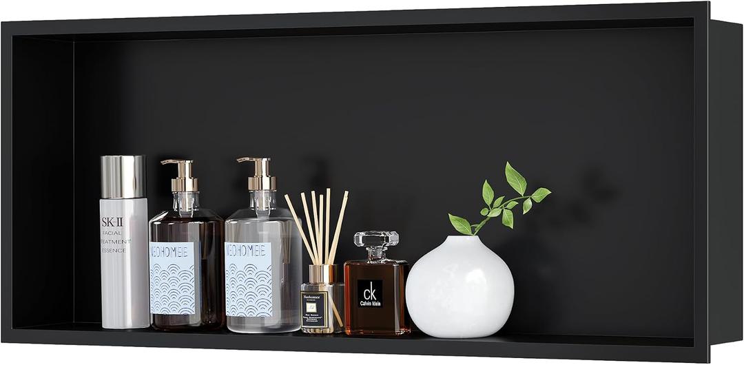 Neodrain Shower Niche, Insert Bathroom Storage Shower Shelf, Stainless Steel Recessed Wall Niche No Tiled Recessed Cabinet Waterproof for Shower Storage(Matte Black,30"x12"), 30X12In