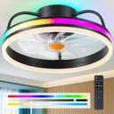 Ceiling Fan-Low Profile Ceiling Fan with Light - Modern Flush Mount Ceiling Fan ,16" RGB Dimmable LED Enclosed Ceiling Fans,Modern Bladeless LED-RGB Ambient Light for Bedroom Kids Room PartyBlack