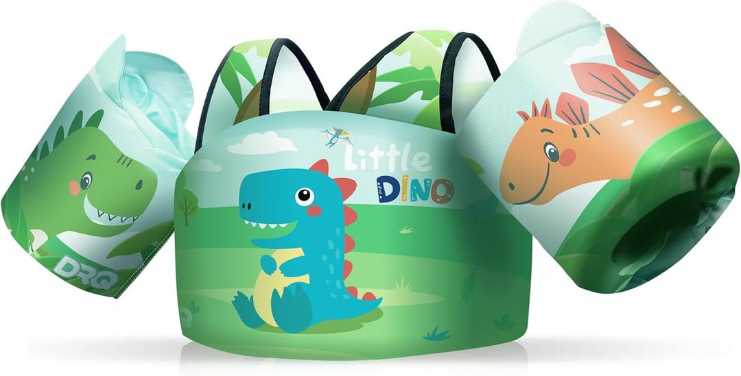 DRQ Toddler Swim Vest, Toddler Floaties for 22-66lbs Kids, Puddle Jumper Kids Life Jacket with Shoulder Harness Arm Wings for Girls Boys 2 3 4 5 6 Years Old Sea Beach Pool (Dinosaur-style)