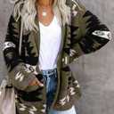 Women Boho Cardigan Aztec Open Front Loose Slouchy Sweaters Tribal Long Sleeve Knitted Christmas Jacket Coat, X-Large, Army Green