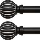QDWIS 2 Pack Black Curtain Rods for Windows 28 to 48 Inch, 1'' Adjustable Heavy Duty Curtain RodVintage Decorative Drapery Rods with Pumpkin Finials for Bedroom Living Room
