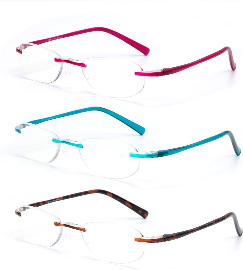 EFE Rimless Reading Glasses Readers Women Blue Light Blocking Lightweight Unbreakable Anti-Eyestrain Eyeglasses 3 PACK (Mixcolor, 2.5)