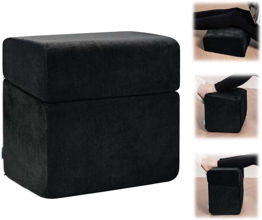 3 Adjustable Heights Foot Rest for Under Desk at Work - Ergonomic High Density Foam Footrest with Washable Cover, Foot Stools for Office, Home, Gaming (Black)