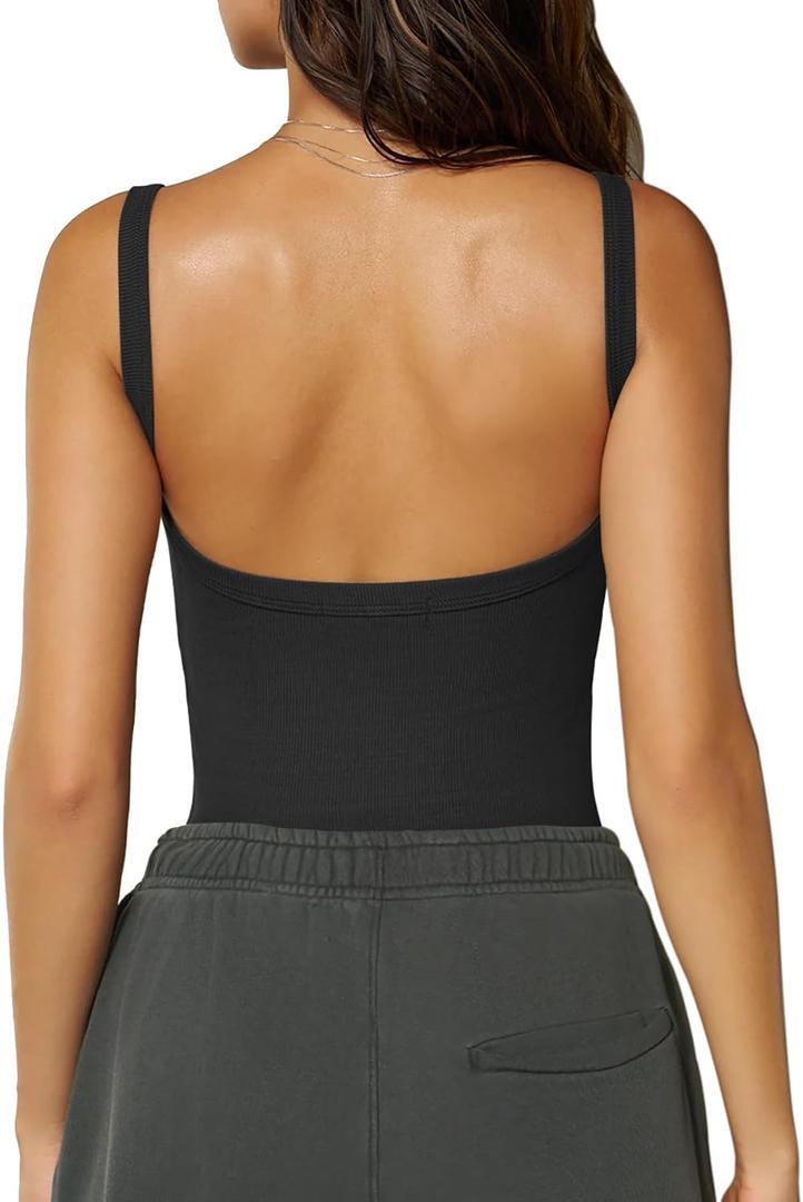 Women's Spaghetti Strap Scoop Neck Ribbed Tank Tops Fitted Slim Camisole Basic, Medium