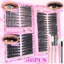 Lash Clusters Kit, 560 Pcs Eyelashes Clusters Kit 9-16mm Individual Volume Lash Extension Kit D Curl Fluffy Wispy False Eyelashes (40D+60D+80D New, With Bond & Seal Tweezers Brush)