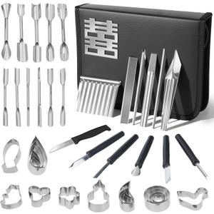 46-Piece Stainless Steel Fruit Carving Tools Set - Professional Watermelon Carving Knife Kit with Ergonomic Handles & Portable Case, Durable Fruit Cutting Tools for Culinary Arts, Sculpting, Peeling