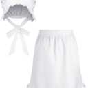 Newcotte 2 Pieces Women Colonial Costume Accessory Set Include White Mob Cap Bonnet Cotton Half Apron for Maid Girl Cosplay