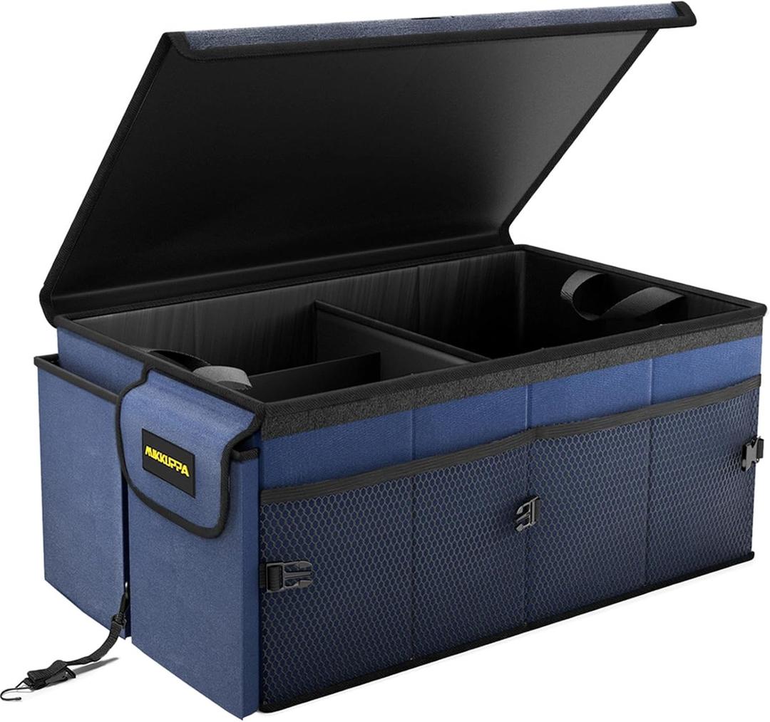 MIKKUPPA Car Trunk Organizer - 65L Collapsible Trunk Organizer with Lid, Sturdy Car Storage for SUV Auto Truck Van with Adjustable Straps and Non Slip Bottom (Blue)