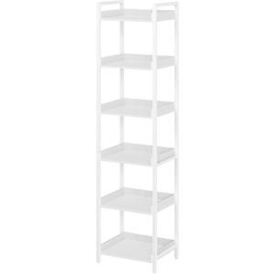 Rolanstar Bookshelf, 6-Tier Storage Rack, Narrow Corner Bookshelf, Display Wooden Shelves for Living Room, Bathroom, Balcony, Kitchen,White