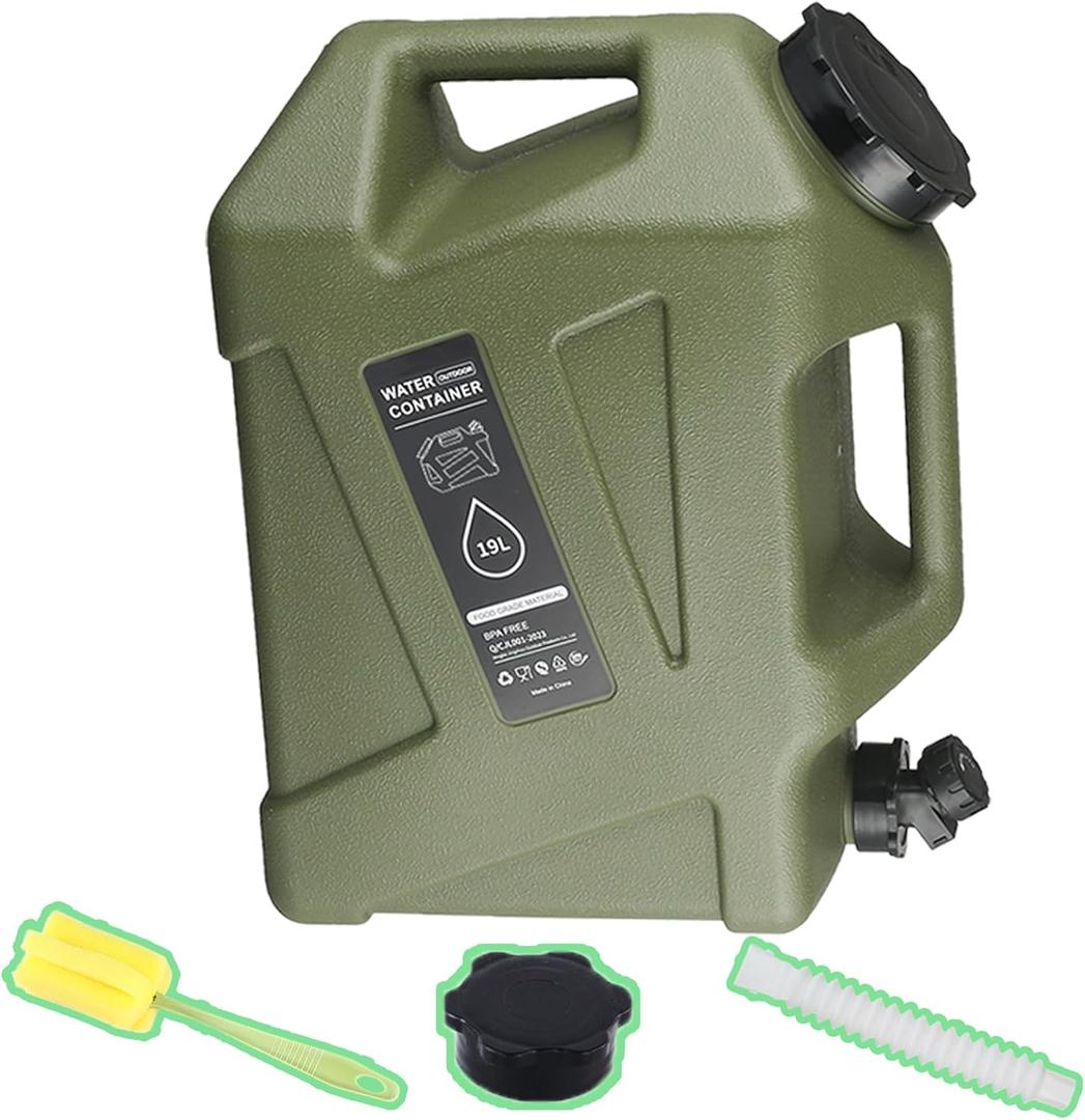 5 gallon Camping Water Container with Spigot, Portable BPA-Free Water Jug for Camping Hiking Emergency Stroage (Army Green, 5, Gallons)