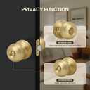 Brushed Gold Flat Ball Door Knob with Lock, Keyless Privacy Round Design Doorknob for Bathrooms/Bedrooms, Satin Brass Finish