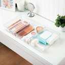 3 x STORi SimpleSort 3-Piece Stackable Clear Drawer Organizer Set | 9" x 6" x 2" Rectangle Trays | Wide Makeup Vanity Storage Bins and Office Desk Drawer Dividers | Made in USA