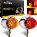 Partsam 2Pcs Amber/Red 17 LED Dual Revolution Watermelon Lights for Semi Truck [DOT Approved], Chrome Double Face Auxiliary Turn Signal Lights Replacement for Freightliner Kenworth Peterbilt Trucks