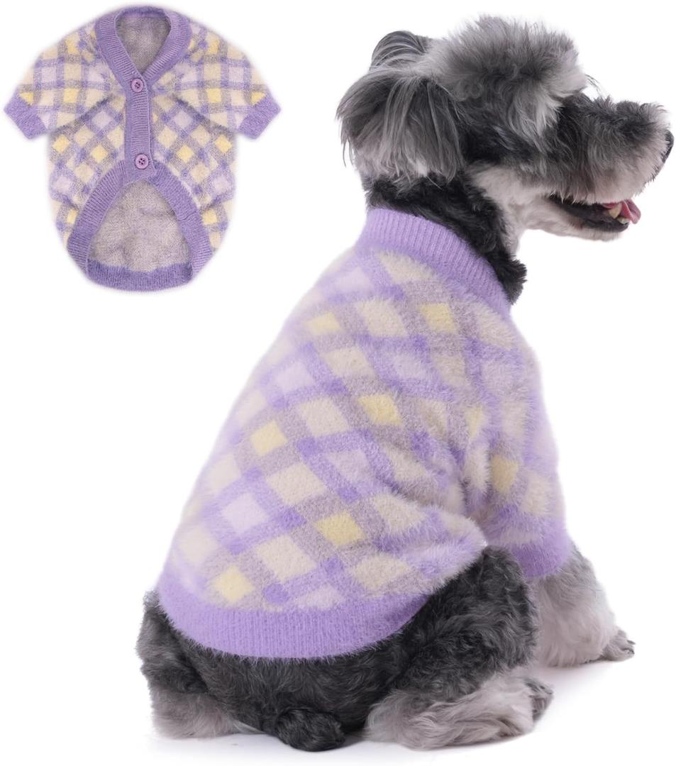8 x Dog Sweater, Sweaters for Small Dogs, Warm Soft Pet Clothes for Puppy, Medium Large Cat, Dogs Girl or Boy, Dog Shirt for Winter Christmas (Purple, Small)