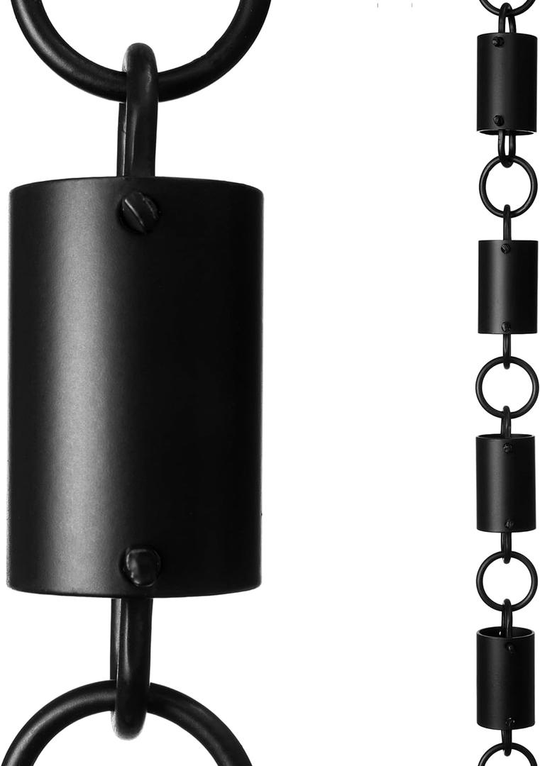 Monarch Rain Chains Aluminum Cylinder Rain Chain, 8.5 ft Black Powder Coated Aluminum Decorative Rain Catcher Chain for Gutters, Aluminum Rain Gutter Replacement Downspout (Black Powder Coated)