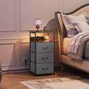WLIVE Nightstand with Charging Station, 31.9" H Nightstand with 3 Fabric Drawers, LED Bedside Table with USB Ports and Outlets, End Table for Bedroom, Dorm, Entryway, Dark Grey, 11.73"D x 15.67"W x 31.93"H