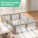 Baby Playpen, 73" x 61" Large Foldable Playpen with Mat for Babies and Toddlers, Play Pen with Soft Breathable Mesh, Ocean Balls and Pull Links, Baby Playard for Indoor & Outdoor, Gray