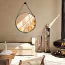 POZINO Round Hanging Mirror, Circle Wall Mirror with Rope, 20 Inch Farmhouse Mirrors for Bathroom Bedroom Living Room Entryway Home Decor, Grey
