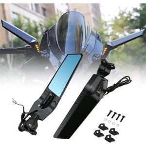 PACEWALKER Motorcycle Adjustable Aluminum Rearview Mirror Wind Wing Mirror with LED Turn Signals Light Compatible with 2018-2022 KAWASAKI Ninja 400 650 ZX10R ZX6R ZX-636 Honda Suzuki(Anti-glare lens)