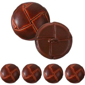 6Pcs Brown 25 mm Genuine Leather Cover Buttons, Round Shank Sewing Buttons Sew on Football Button with Shank Sew for Clothes Dress Coats Jackets Sweaters Blazers Jeans DIYS Handicrafts (25mm)