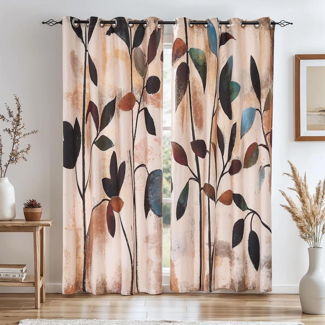SUBRTEX Blackout Curtains 52Wx72L, Room Darkening Floral Curtains, Thermal Insulated 2 Panels Window Drapes, Boho Farmhouse Curtains for Living Room Bedroom Window Treatments, Brown