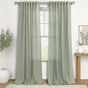 KOUFALL Sage Green Curtains 96 Inches Long 2 Panel Set,Organic Linen Modern Cottage Farmhouse Boho Chic Decor 8FT 8 FT Floor to Ceiling Curtains for Bedroom Living Room