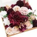 Ling's moment Fake Flowers Box, Faux Artificial Greenery Stems Foam Roses Gardenia Silk Dahlia Fabic Flower for Centerpieces Bouquet Wedding Vase Decorations, Marsala & Soft Peach, Grand Combo