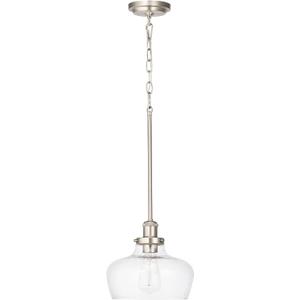 Hanaloa Large Farmhouse Pendant Lights for Dining Room Table Kitchen Island Entryway Foyer, Mid Century Modern Ceiling Hanging Light fixtures with Clear Bubble Glass Shade, Brushed Nickel Finish (10" Seeded)