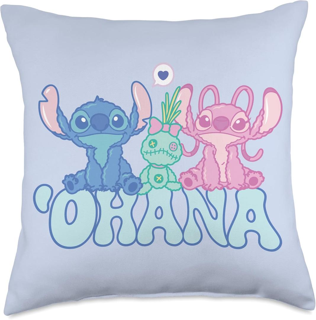 Disney Stitch with Angel & Scrump Fluffy Cute 'Ohana Throw Pillow (18x18)