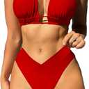 Meetall Cheeky High Cut Triangle Bikini Sets for Women Cute Halter Top Swimsuits 2 Piece (Small, Red)