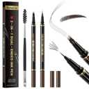 Waterproof Eyebrow Pencil with 4 Tip Microblading Pen and Dual-ended Brush, for Natural-Looking Brows, Long-Lasting, Black Brown