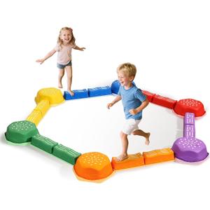 18 Pieces Non-Slip Balance Beam Stepping Stones for Kids 3 Years + Stackable Obstacle Course Balance Board for Toddlers Thicken Plastic Hold up 220LBS Indoor Outdoor Sensory Toy (Green)