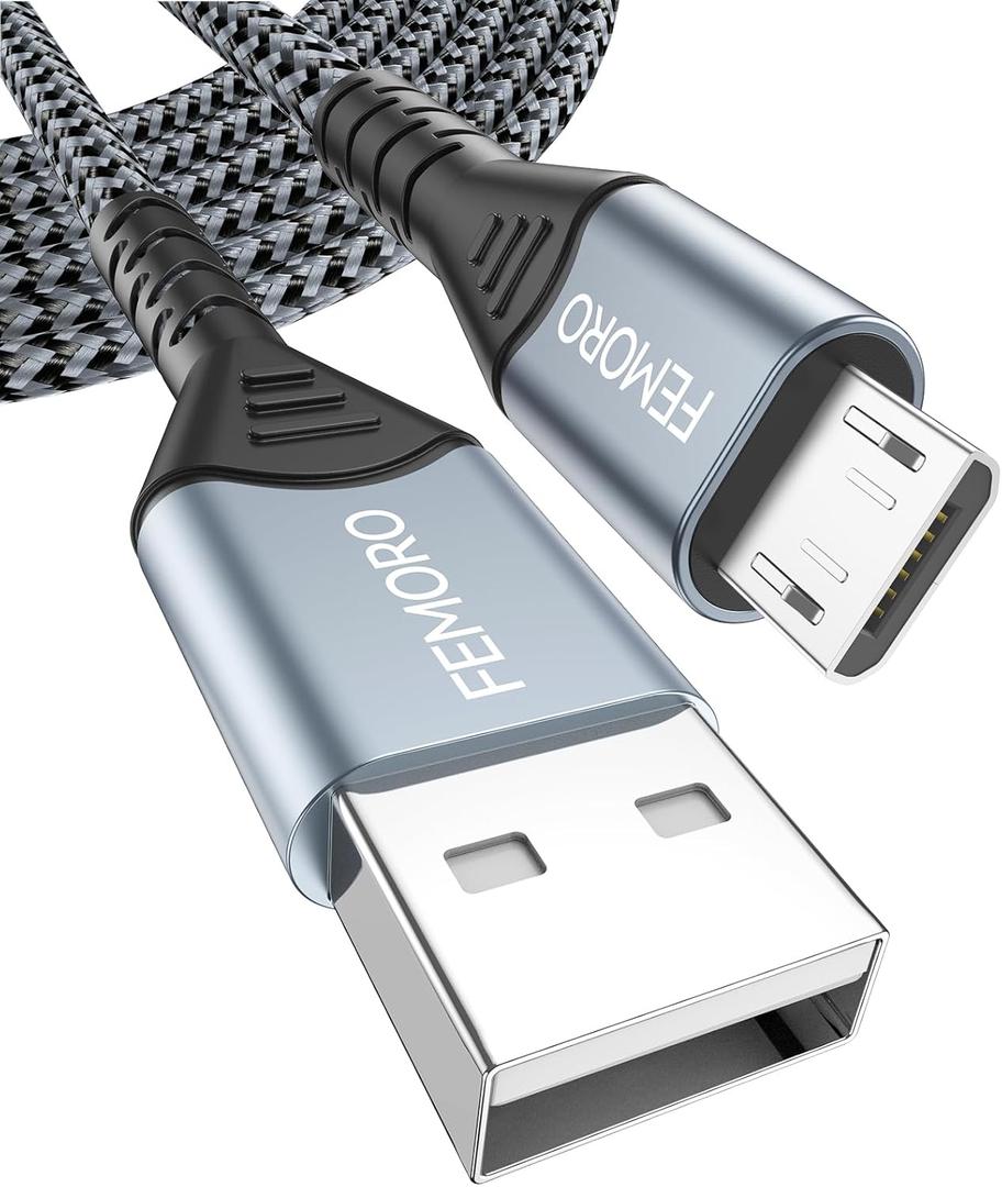 FEMORO USB to Micro USB Cable 10 ft Long 480Mbps Data Transfer & 12W Charging, MicroUSB 2.0 Charger Cord 10ft for PS4 Old Kindle Android Phones Raspberry Pi 3 and More