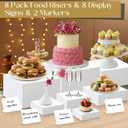 Blosssound 8 Pieces White Acrylic Risers with 8 Signage 2 Markers, 3-10 Inch Cube Nesting Risers Display Stands with Hollow Bottoms for Buffet Table Catering Dessert Food Collectibles Show