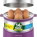 14 Eggs Electric Egg Cooker, 350W Rapid Egg Boiler with 30-Min Timer & Auto Shut-Off, Stainless Steel, Dishwasher Safe for Soft, Medium, Hard Boiled, Steamed Eggs, Vegetables & Seafood, Purple