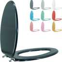 Elongated Toilet Seat Wood Toilet Seat Prevent Shifting with Zinc Alloy Hinges American Standard Size Toilet Seat Easy to Install also Easy to Clean(Elongated,Navy Black Blue)