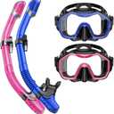 Snorkeling Gear for Adults, Dry-Top Snorkel Set, 180Panoramic Wide View Diving Mask Breathing Freely Snorkel Mask for Snorkeling Scuba Diving Swimming Travel (A17-Blue + Pink)